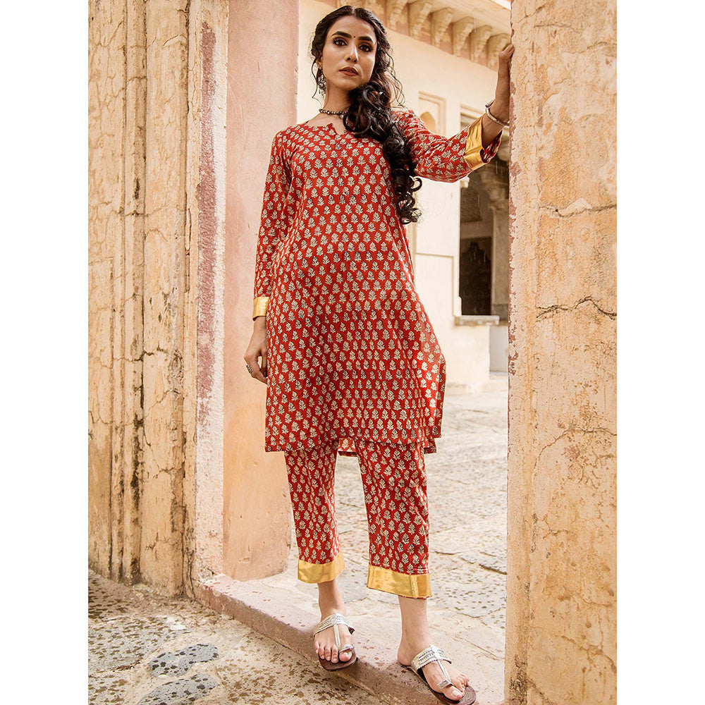 Gulabo Jaipur Inara Red Straight Kurta Set (Set Of 2)