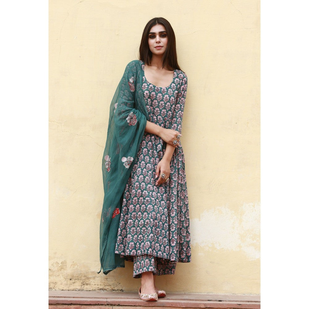 Gulabo Jaipur Sunflower Green Anarkali Suit (Set of 3)