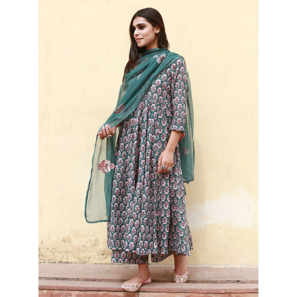 Gulabo Jaipur Sunflower Green Anarkali Suit (Set of 3)