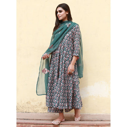 Gulabo Jaipur Sunflower Green Anarkali Suit (Set of 3)