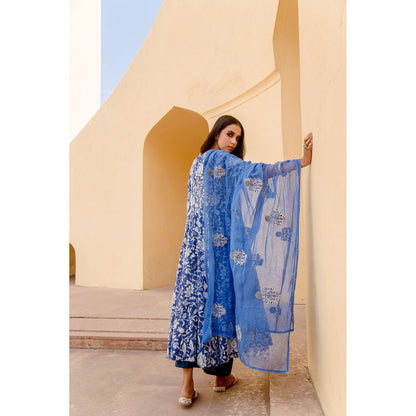 Gulabo Jaipur Sunflower Blue Anarkali Suit (Set of 3)