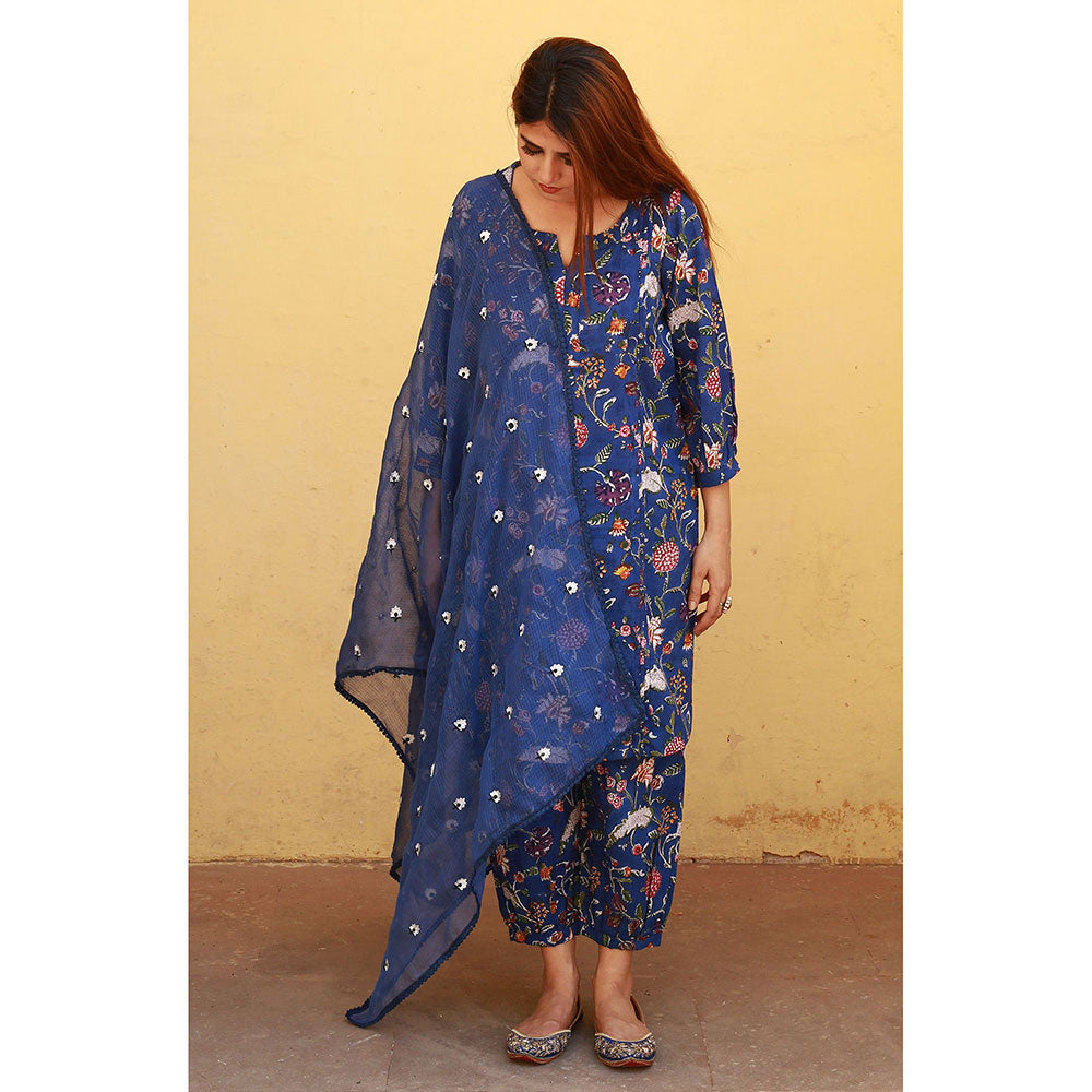 Gulabo Jaipur Bloom Blue Jaal Kurta (Set of 3)