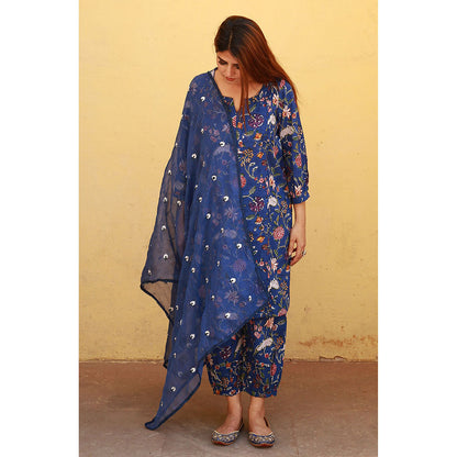 Gulabo Jaipur Bloom Blue Jaal Kurta (Set of 3)