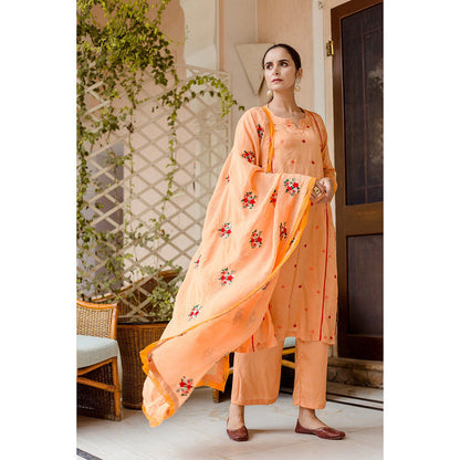 Gulabo Jaipur Amaira Orange Straight Kurta (Set of 3)
