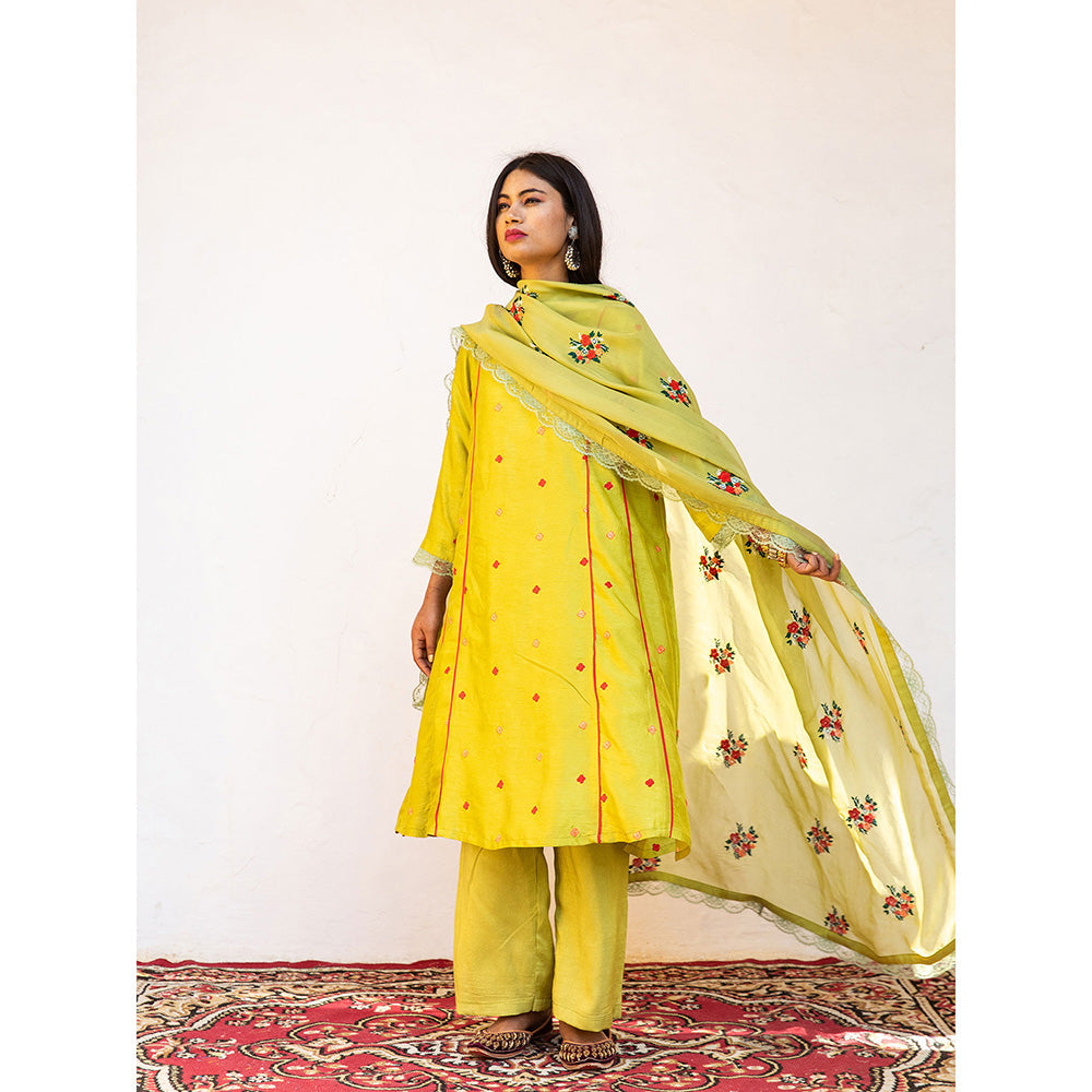 Gulabo Jaipur Amaira Green Straight Kurta (Set of 3)