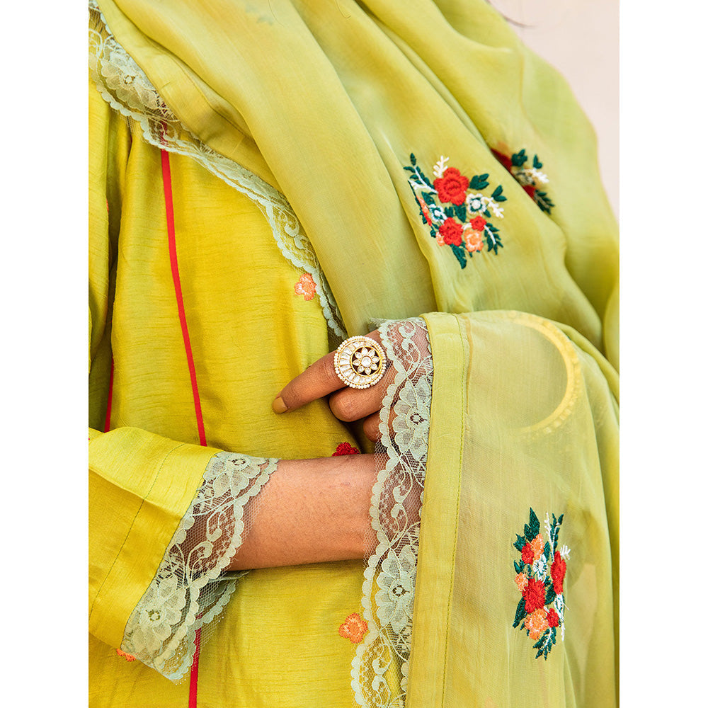 Gulabo Jaipur Amaira Green Straight Kurta (Set of 3)