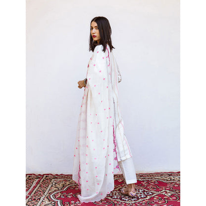 Gulabo Jaipur Barkha White Straight Kurta (Set of 3)