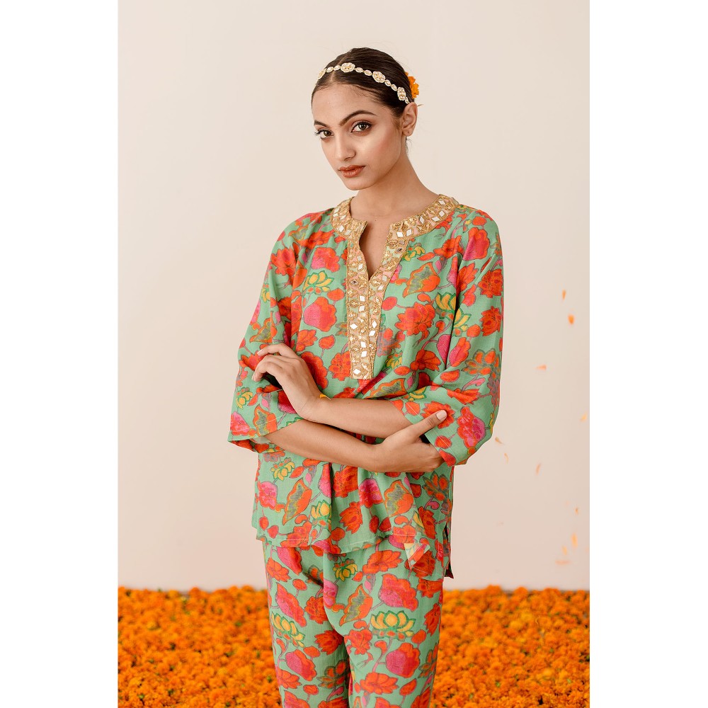 Gulabo Jaipur Rain Green Top with Pants Co-ord (Set of 2)