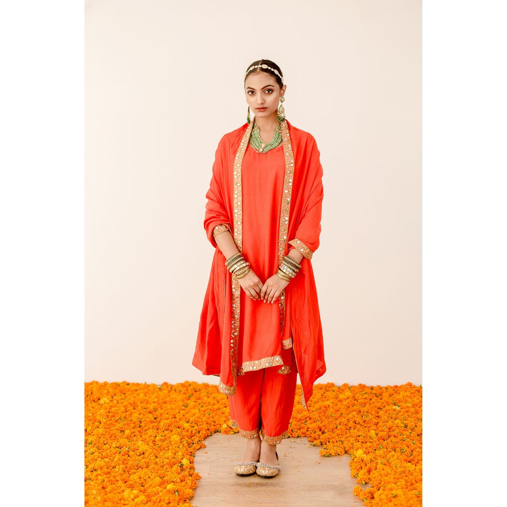Gulabo Jaipur Kalista Orange Straight Kurta with Pant (Set of 3)