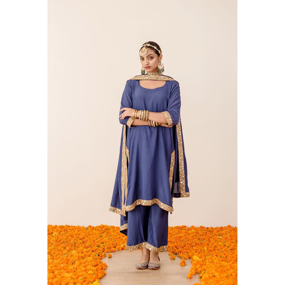Gulabo Jaipur Kalista Blue Straight Kurta with Pant  (Set of 3)