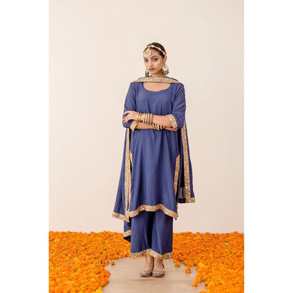 Gulabo Jaipur Kalista Blue Straight Kurta with Pant  (Set of 3)