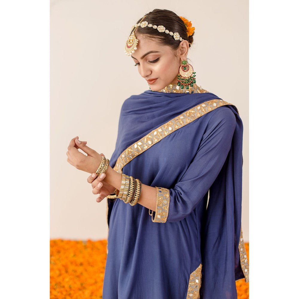 Gulabo Jaipur Kalista Blue Straight Kurta with Pant  (Set of 3)