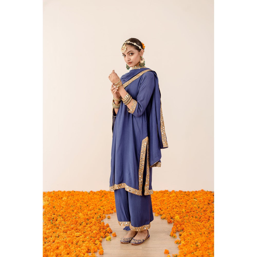 Gulabo Jaipur Kalista Blue Straight Kurta with Pant  (Set of 3)