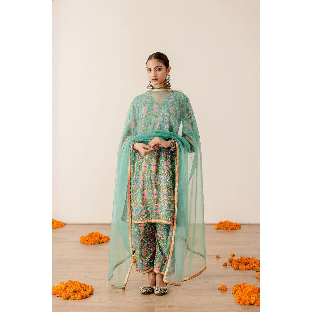 Gulabo Jaipur Dia Green Straight Kurta with Pant  (Set of 3)
