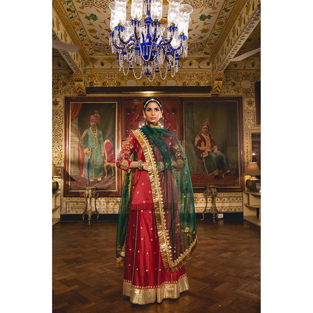 Gulabo Jaipur Imama Maroon Sharara (Set of 3)