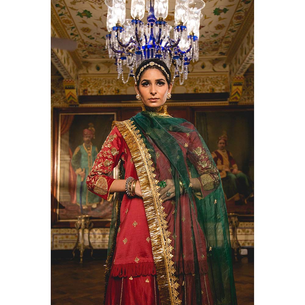 Gulabo Jaipur Imama Maroon Sharara (Set of 3)