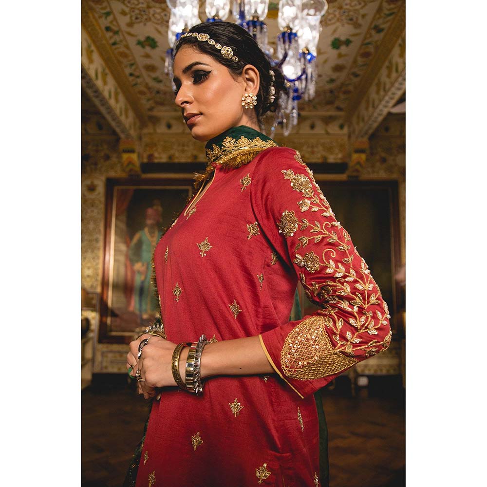 Gulabo Jaipur Imama Maroon Sharara (Set of 3)
