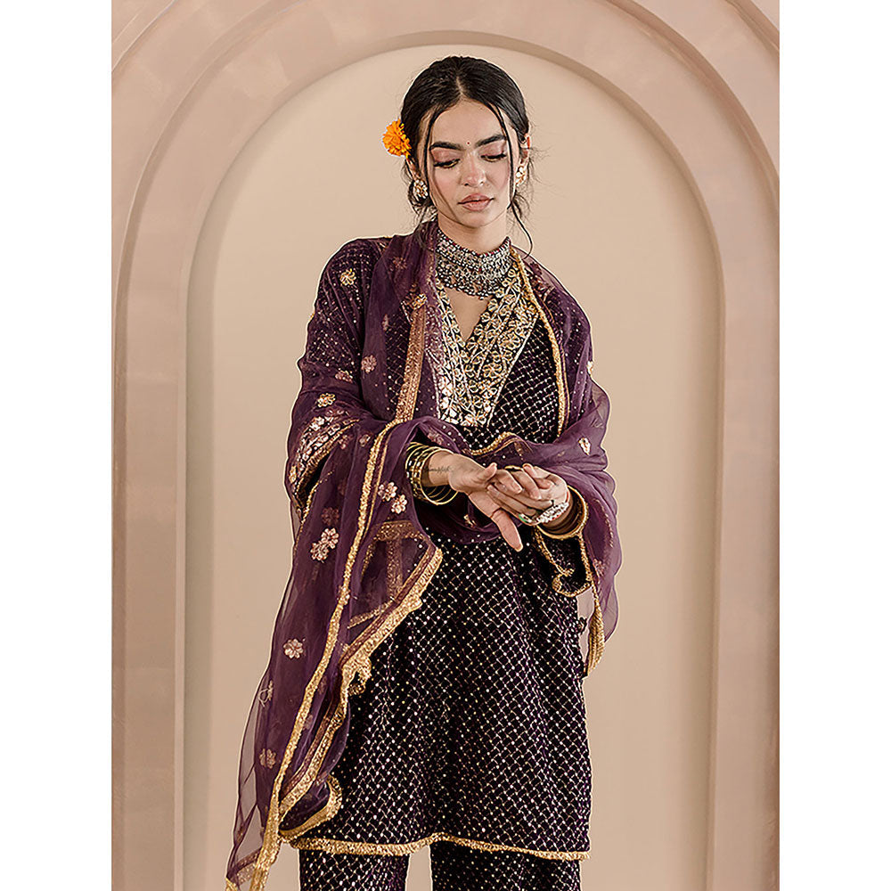 Gulabo Jaipur Gauhar Kurta and Pant-Purple (Set of 3)