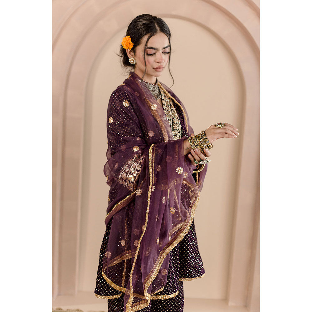 Gulabo Jaipur Gauhar Kurta and Pant-Purple (Set of 3)