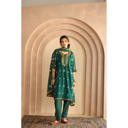 Gulabo Jaipur Shama Kurta and Pant-Teal (Set of 3)