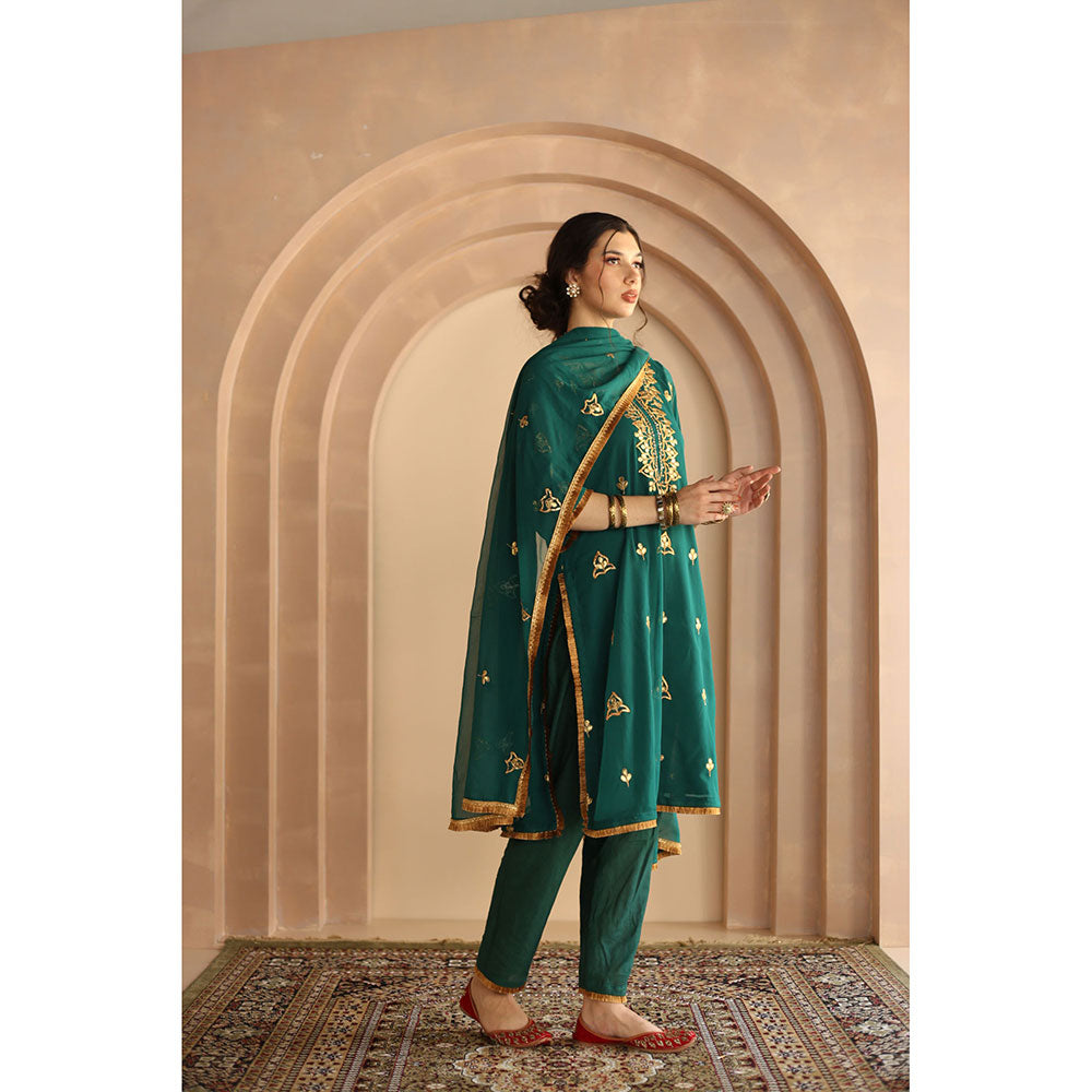 Gulabo Jaipur Shama Kurta and Pant-Teal (Set of 3)