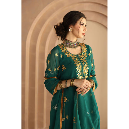 Gulabo Jaipur Shama Kurta and Pant-Teal (Set of 3)