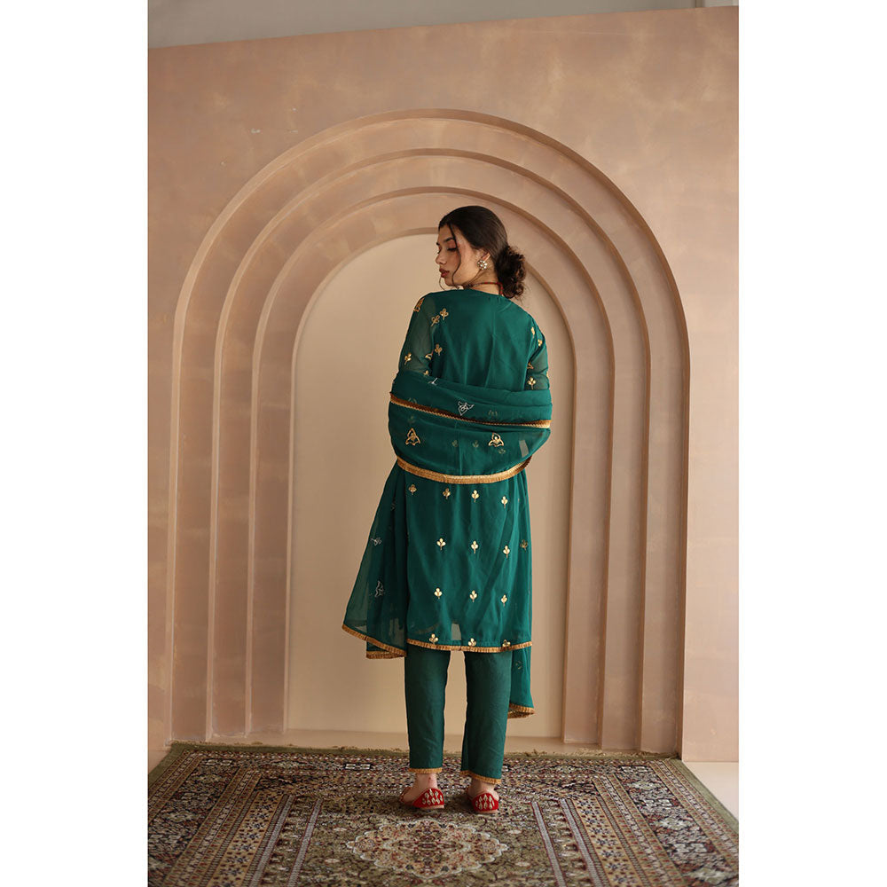 Gulabo Jaipur Shama Kurta and Pant-Teal (Set of 3)