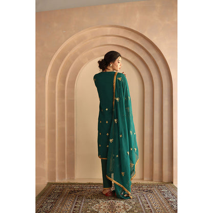 Gulabo Jaipur Shama Kurta and Pant-Teal (Set of 3)