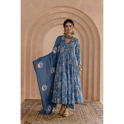 Gulabo Jaipur Shaila Anarkali-Pant with Dupatta-Blue (Set of 3)