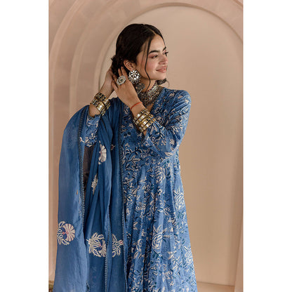 Gulabo Jaipur Shaila Anarkali-Pant with Dupatta-Blue (Set of 3)