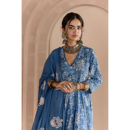 Gulabo Jaipur Shaila Anarkali-Pant with Dupatta-Blue (Set of 3)