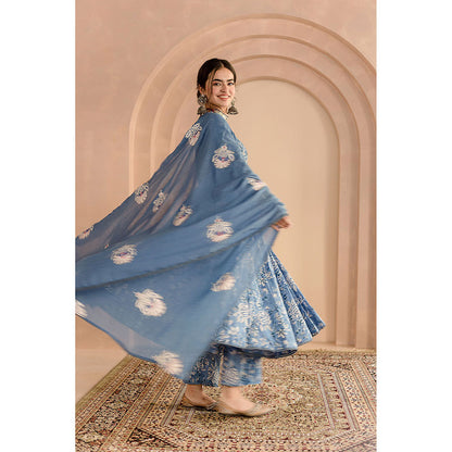 Gulabo Jaipur Shaila Anarkali-Pant with Dupatta-Blue (Set of 3)