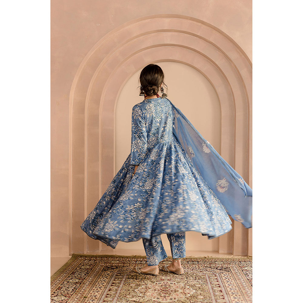 Gulabo Jaipur Shaila Anarkali-Pant with Dupatta-Blue (Set of 3)