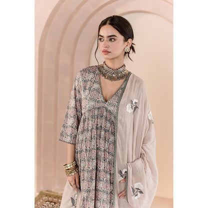Gulabo Jaipur Sparrow Anarkali-Pant with Dupatta-Beige (Set of 3)