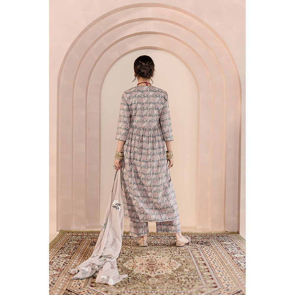 Gulabo Jaipur Sparrow Anarkali-Pant with Dupatta-Beige (Set of 3)