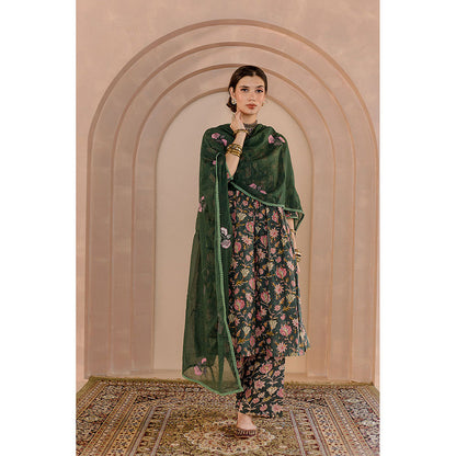 Gulabo Jaipur Sparrow Anarkali-Pant with Dupatta-Green (Set of 3)