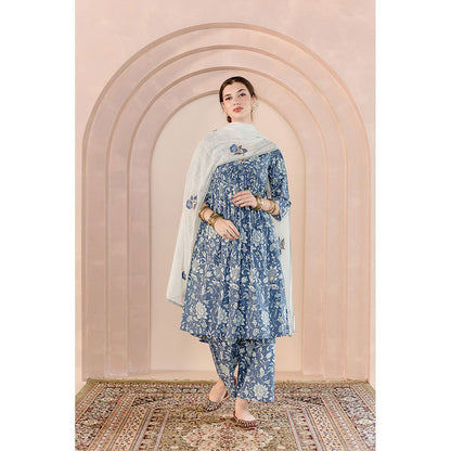 Gulabo Jaipur Sparrow Anarkali-Pant with Dupatta-Blue (Set of 3)