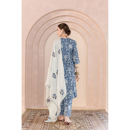 Gulabo Jaipur Sparrow Anarkali-Pant with Dupatta-Blue (Set of 3)