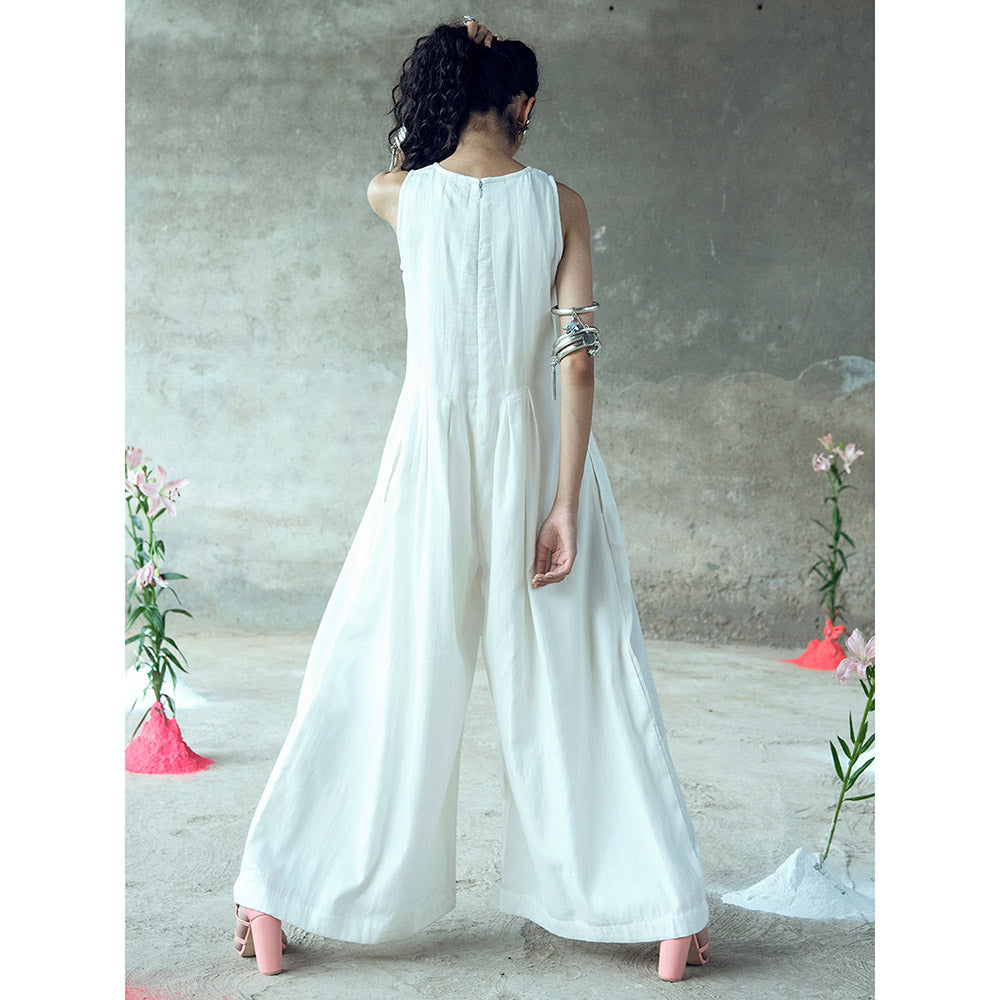 Gulaal Nanda White Mirror Work Sleeveless Jumpsuit