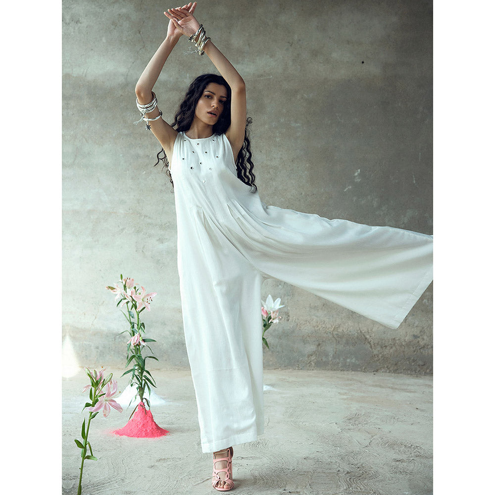 Gulaal Nanda White Mirror Work Sleeveless Jumpsuit