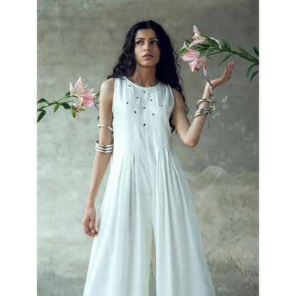 Gulaal Nanda White Mirror Work Sleeveless Jumpsuit