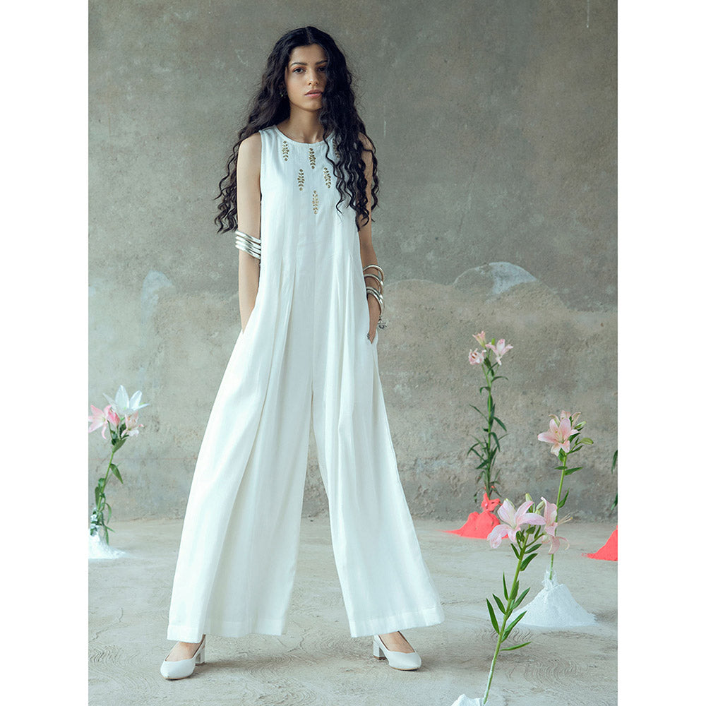 Gulaal Vividha White Pitthan Work Sleeveless Jumpsuit