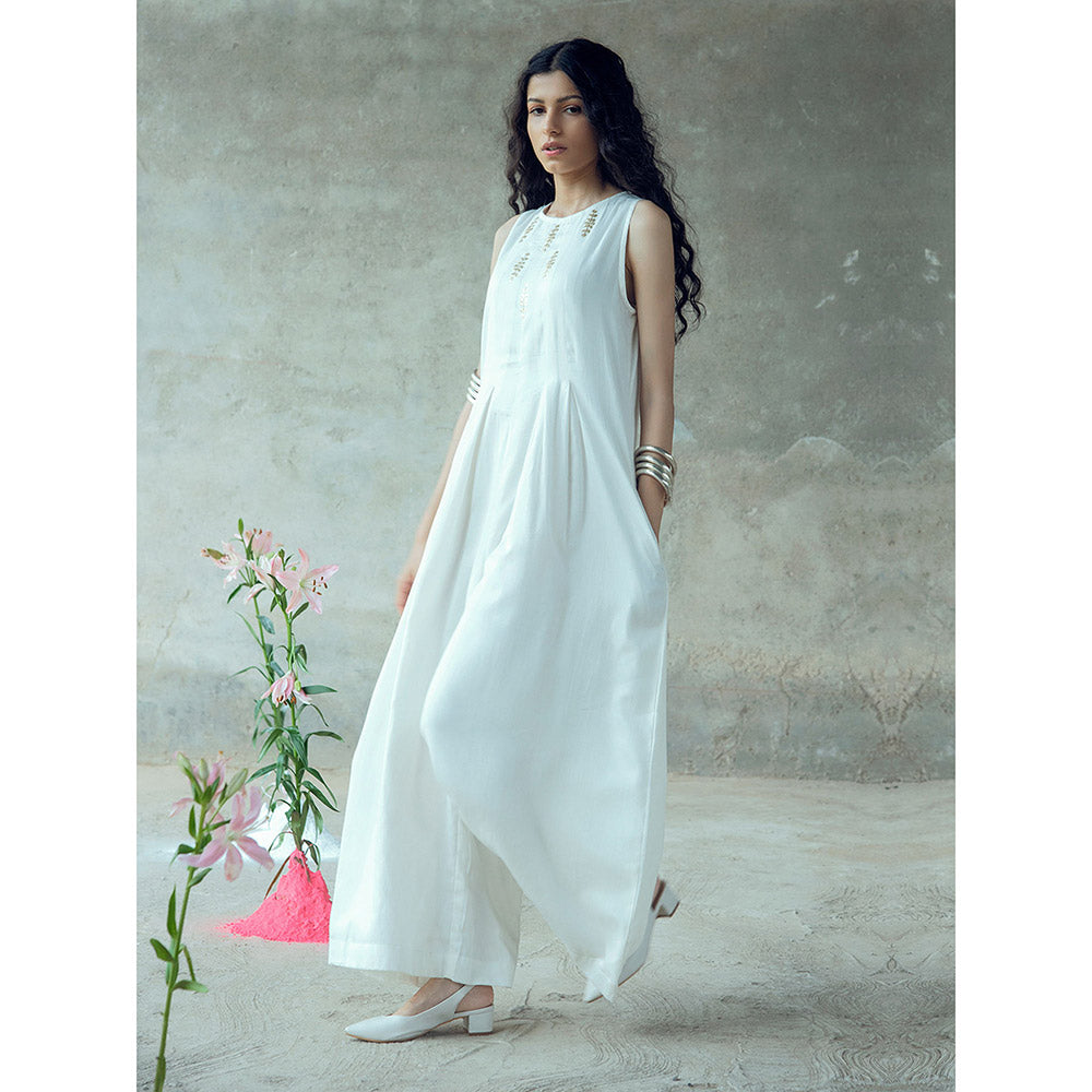 Gulaal Vividha White Pitthan Work Sleeveless Jumpsuit