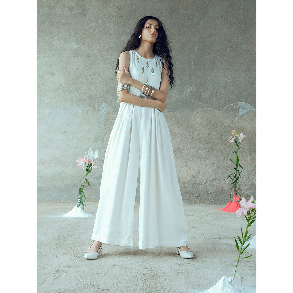 Gulaal Vividha White Pitthan Work Sleeveless Jumpsuit