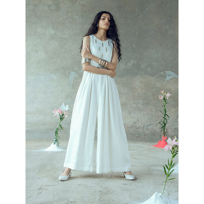 Gulaal Vividha White Pitthan Work Sleeveless Jumpsuit
