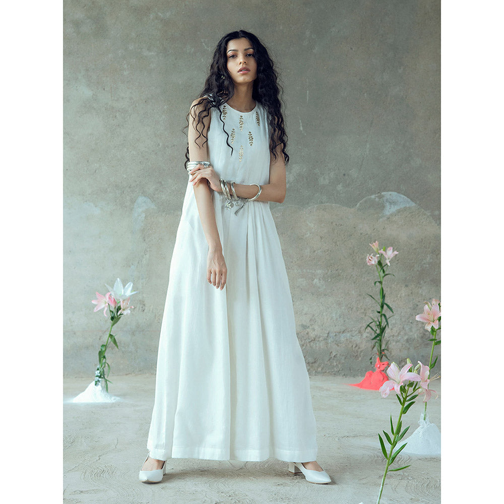 Gulaal Vividha White Pitthan Work Sleeveless Jumpsuit