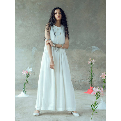 Gulaal Vividha White Pitthan Work Sleeveless Jumpsuit