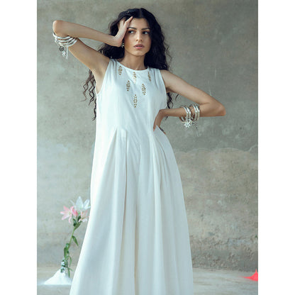 Gulaal Vividha White Pitthan Work Sleeveless Jumpsuit