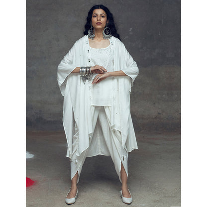 Gulaal Kamya White Top And Cowl Pant With Overlay (Set of 3)