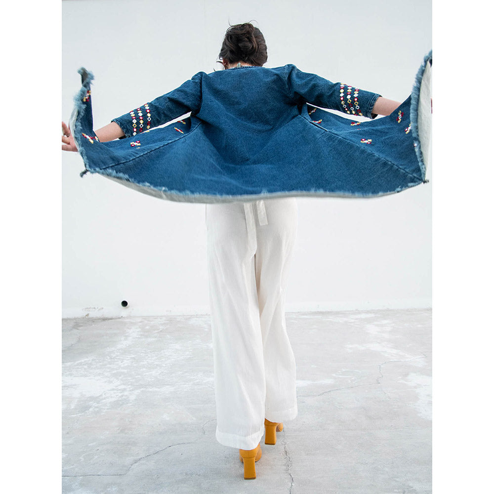 Gulaal Blue Solid Pant and Top with Jacket (Pack of 3)